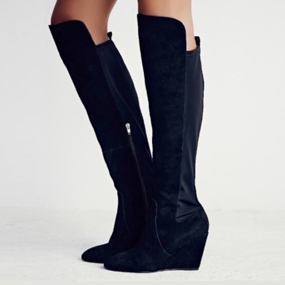 Free People Black Over-the-Knee Wedge Boots